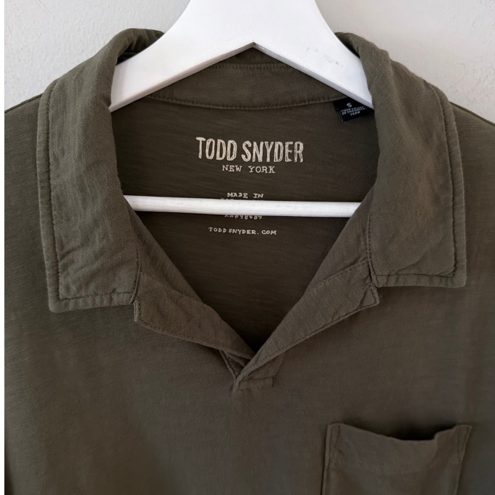 Todd Snyder Men Small Olive Green Slub Cotton Pocket Polo Shirt Short Sleeve